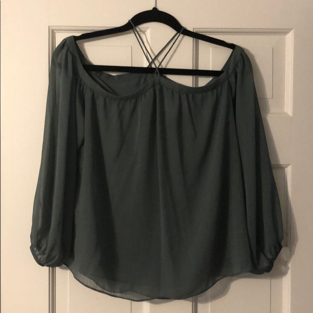 Sea foam green long sleeve chiffon top XS